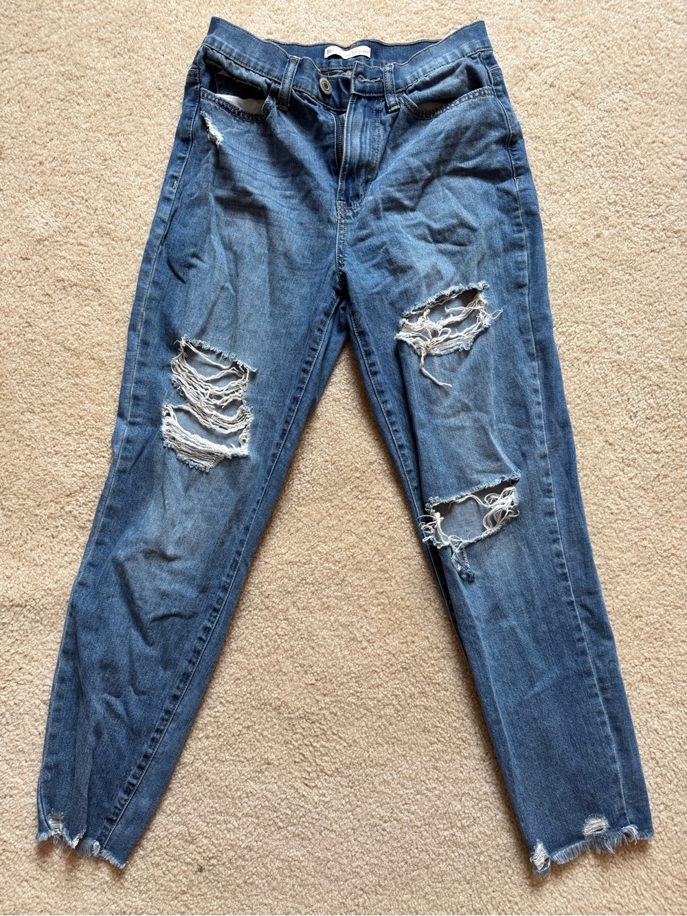 SO Distressed Straight Leg Jeans - Blue